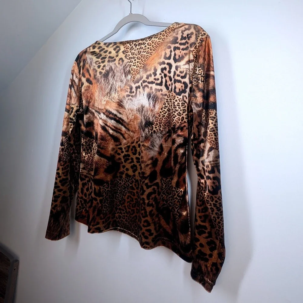 Cupid Vintage Y2K Leopard Print Cutout‎ Long Sleeve Top NWT Brown Animal Print